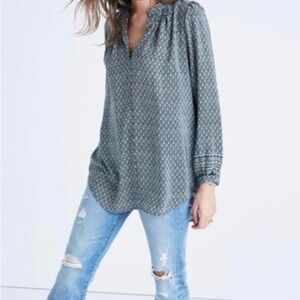 Madewell Teal silk Patterned Blouse
